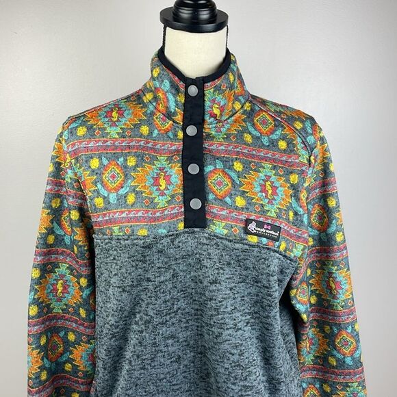 Simply Southern Aztec Pullover Sweatshirt SZ L Unique Warm Quarter Button Top - Picture 2 of 15